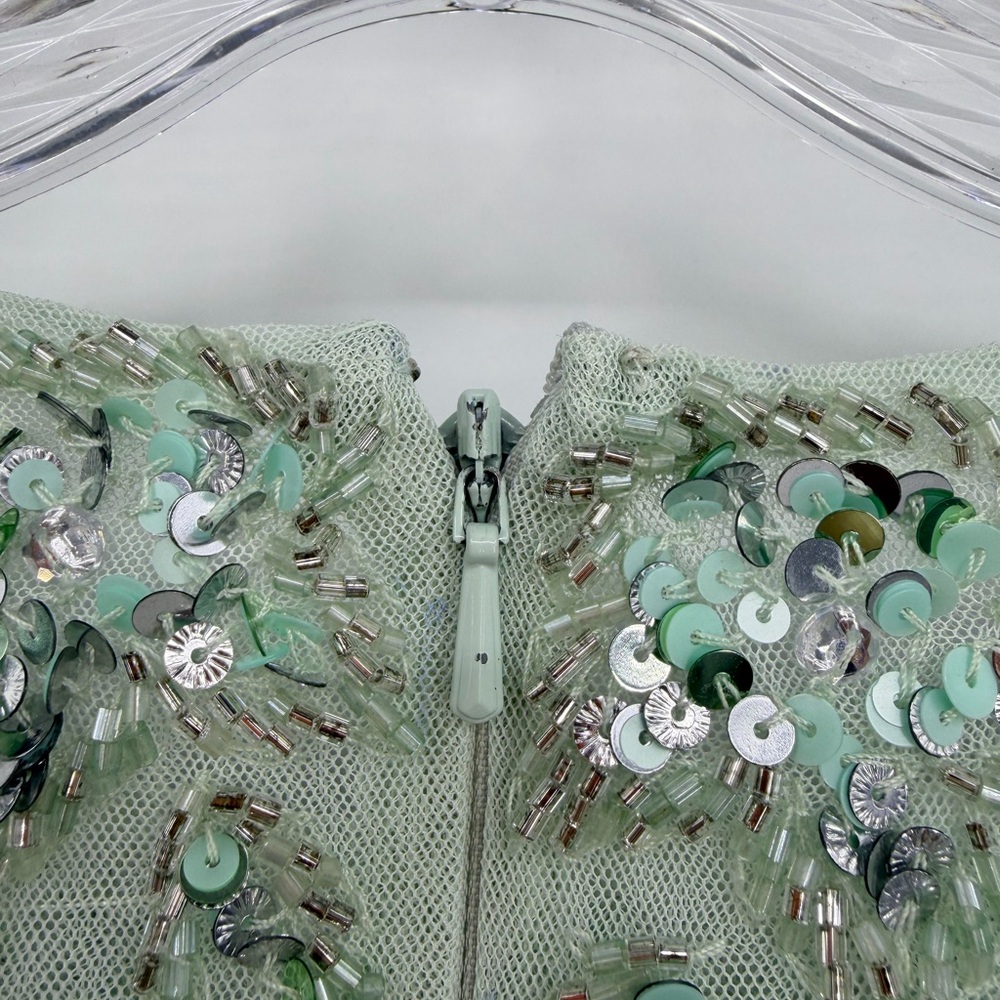 Mac Duggal NWT Sequined Flounce Sleeve Midi Dress Sage Green Size 4 - Picture 8 of 16